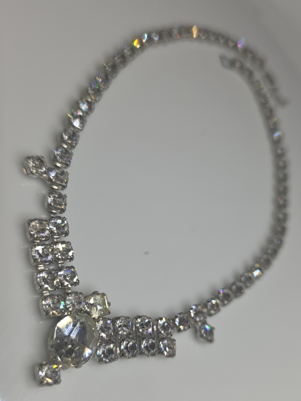 Crystal Chocker Style Necklace - Silver tone Clear Rhinestones